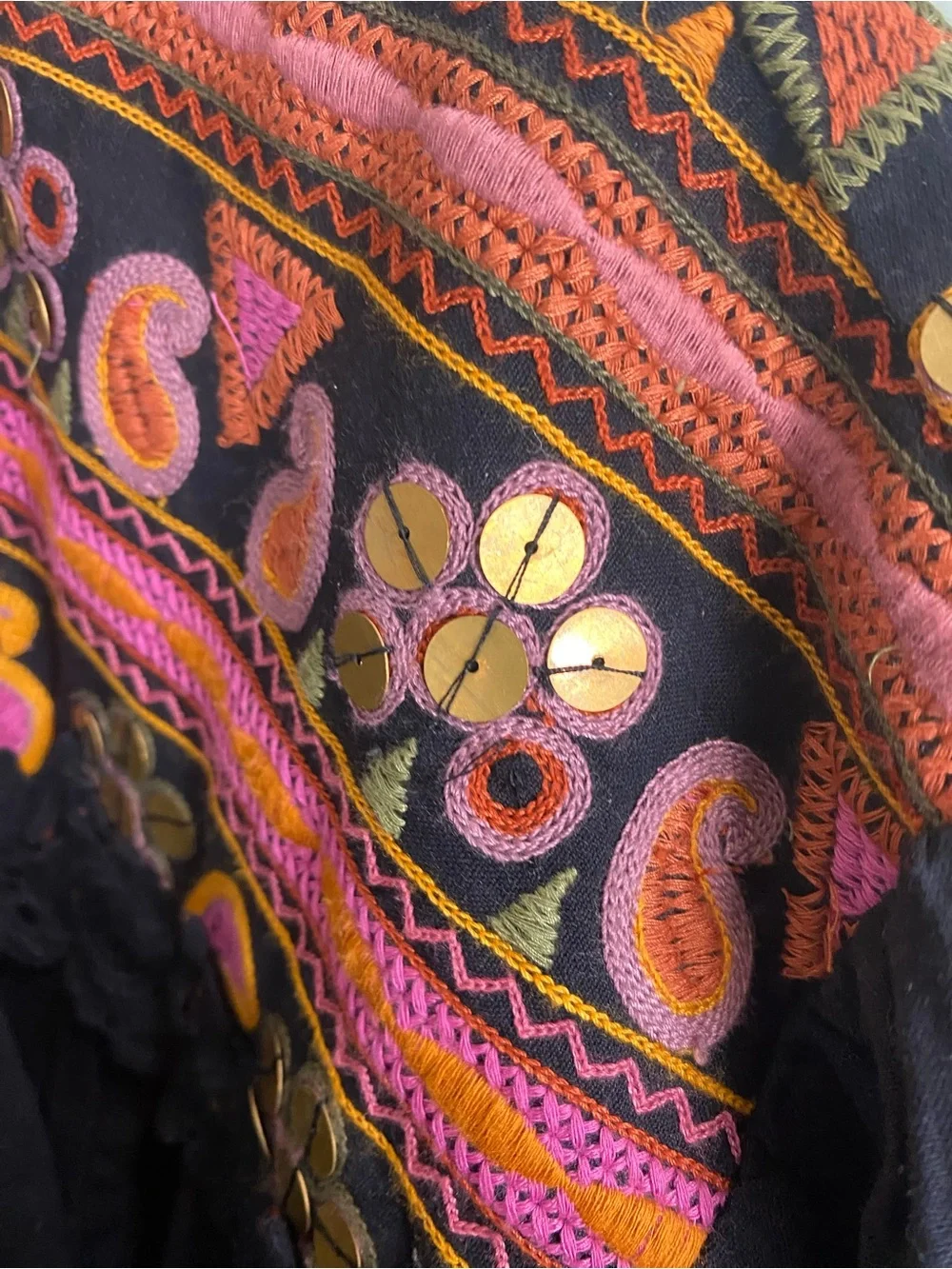 Free‎ People Savannah Bed Jacket Tribal Festival Embroidered XS Black